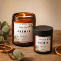 Kit 2 velas aromáticas de soya Casa Rubí 3.5 oz — frascos ámbar con tapa negra mate, hecho a mano en México