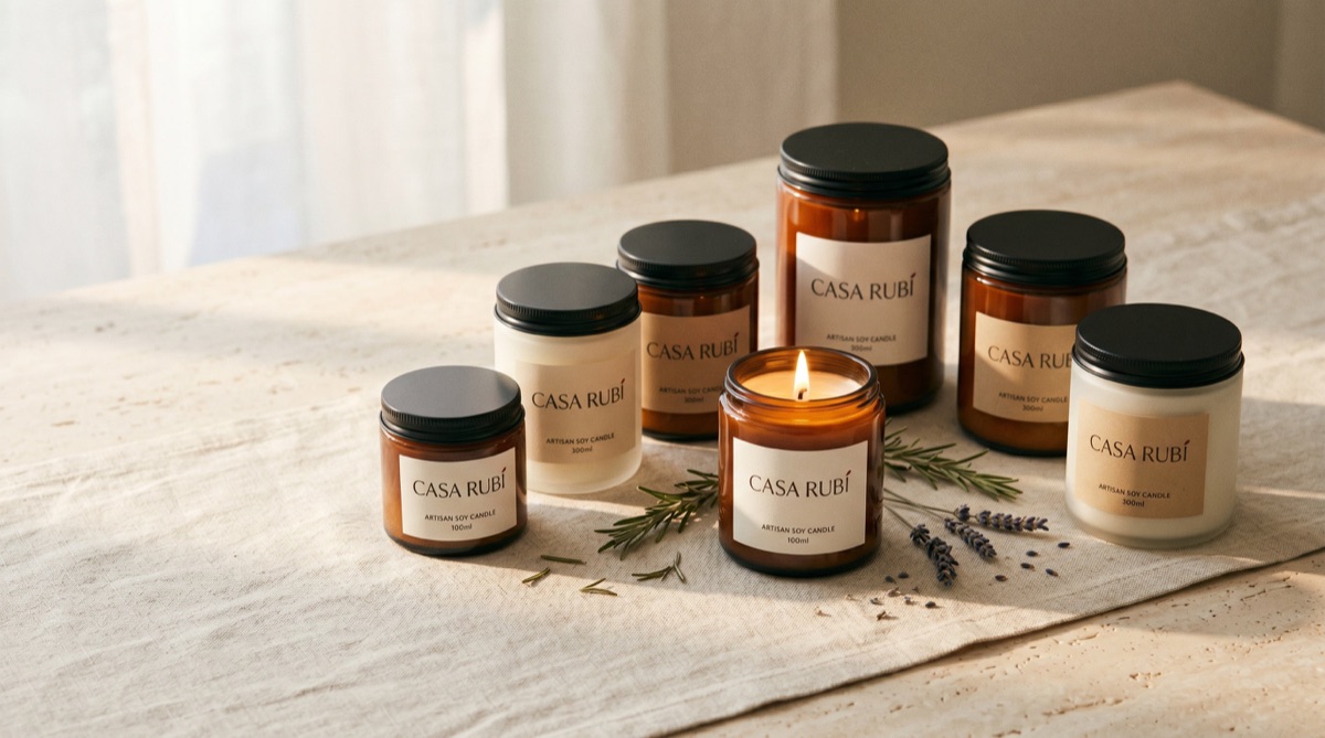 Colección de velas de soya artesanales Casa Rubí